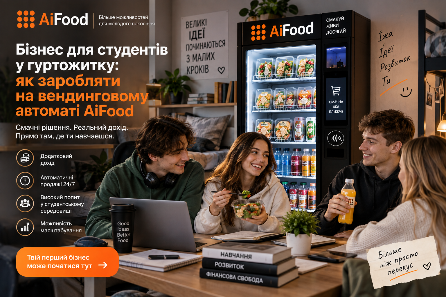 Бізнес для студентів у гуртожитку — вендинг з AiFood
