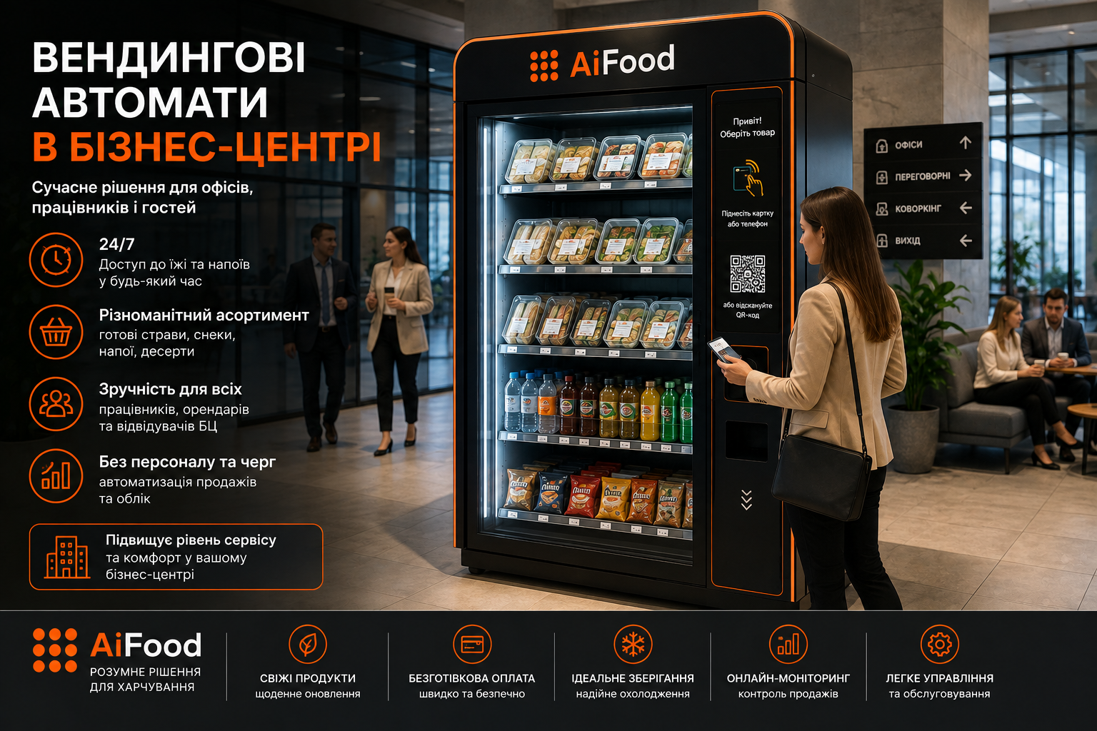 Вендингові автомати в бізнес-центрі: сучасне рішення AiFood